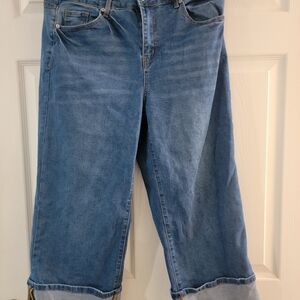 Womens Size Large.  Stretch Denim, cuffed jeans.  Worn Once.
